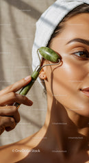 Young Woman Using Jade Roller for Facial Massage in Natural Setting