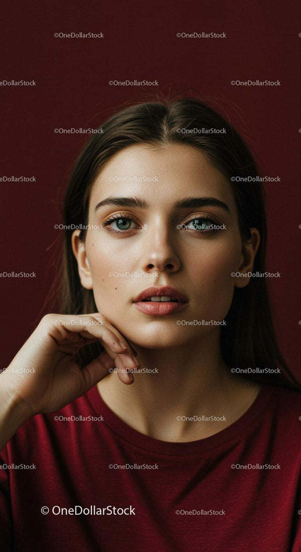 Thoughtful young woman with natural makeup and casual look