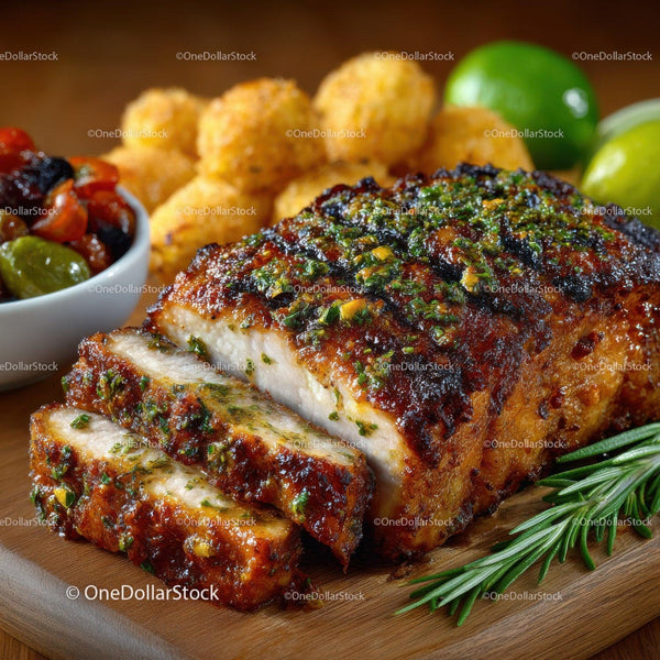Soczysty Grillowany Kotlet Wieprzowy z Pieczonymi Ziemniakami i Limonkową Ozdobą