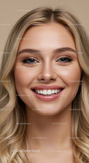 Close up of young woman smiling with fresh makeup