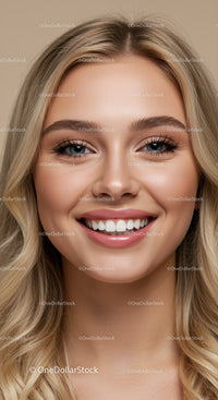 Close up of young woman smiling with fresh makeup