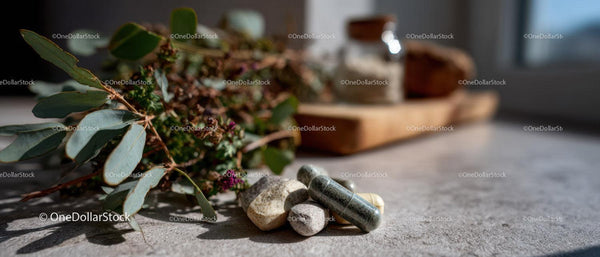 Eucalyptus Leaves and Healing Stones for Natural Wellness Spa