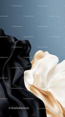 Close-up of Black and White Satin Silk Fabrics with Elegant Drapes