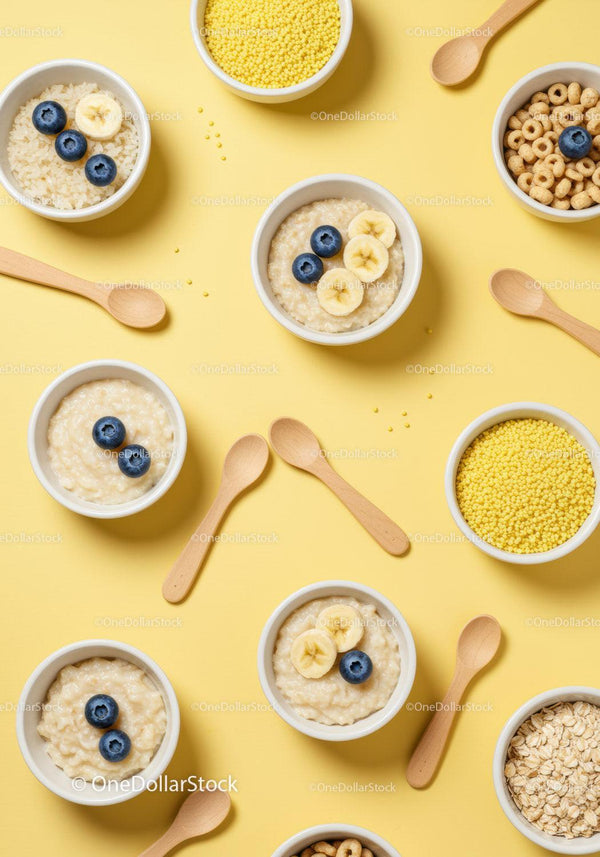 Healthy Breakfast Bowls with Fruits and Cereals Arrangement
