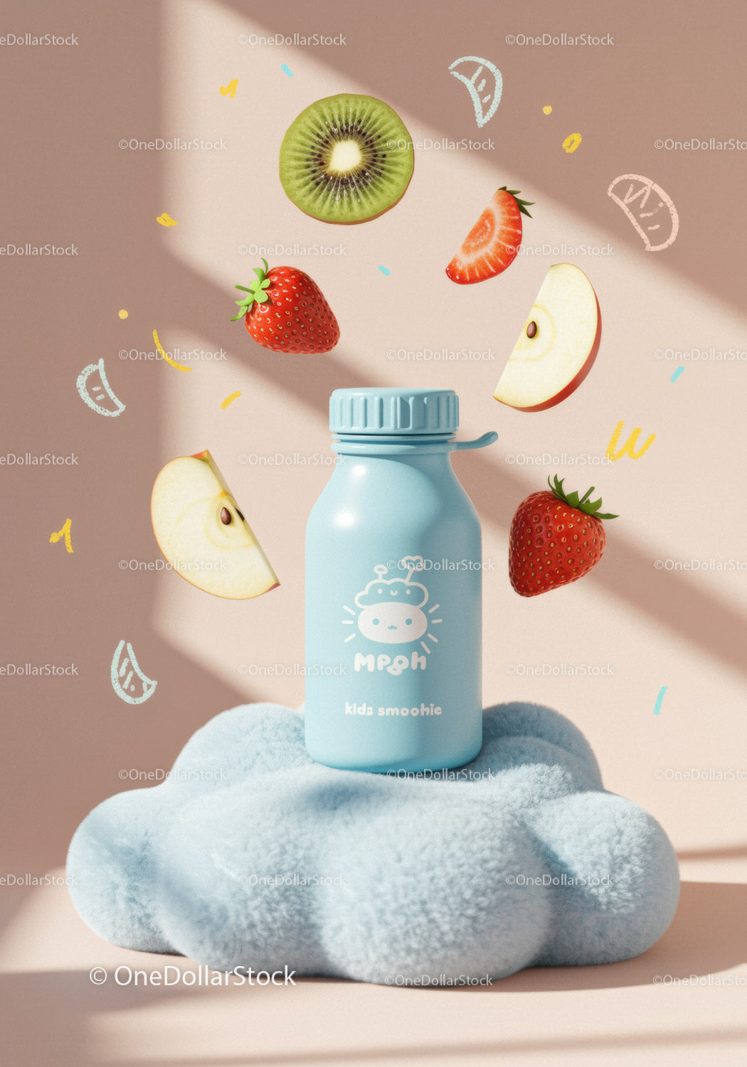 Kids Smoothie Bottle Surrounded by Fresh Fruit Slices