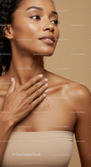 Elegant Portrait of a Woman with Glowing Skin and Natural Makeup