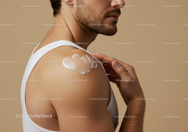 Man Applying Sunscreen Lotion on Shoulder for Skin Protection