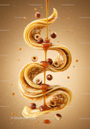 Swirling pancakes with honey and hazelnuts on beige background