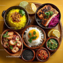 Colorful Indian Seafood Platter with Rice, Fish and Prawns