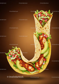 Tasty Chicken Wraps Forming Letter J on Brown Background