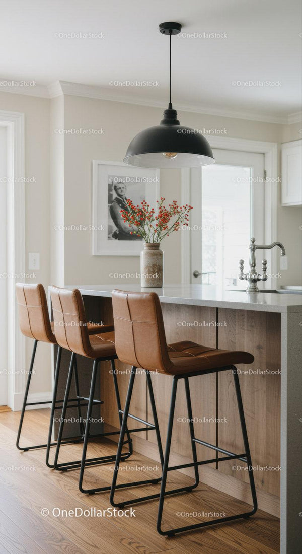 Modern Kitchen with Bar Stools and Wooden Countertop for Stylish Living