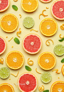 Fresh Citrus Fruits Slices with Mint on Light Background