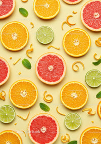 Fresh Citrus Fruits Slices with Mint on Light Background