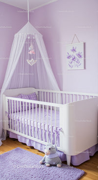Serene Baby Nursery in Pastel Purple with White Accents and Plush Toy