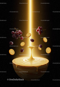 Golden honey dip with floating grapes and crackers