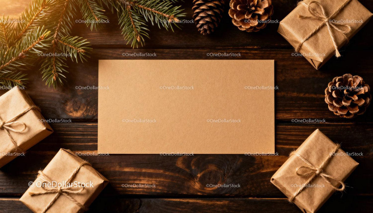 Rustic Christmas Gift Wrapping with Pine Cones and Branches JPG Mockup Image preview