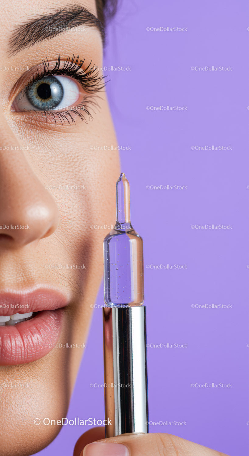 Zbliżenie na kobiece oko z kroplomierzem serum i koncepcją pielęgnacji skóry