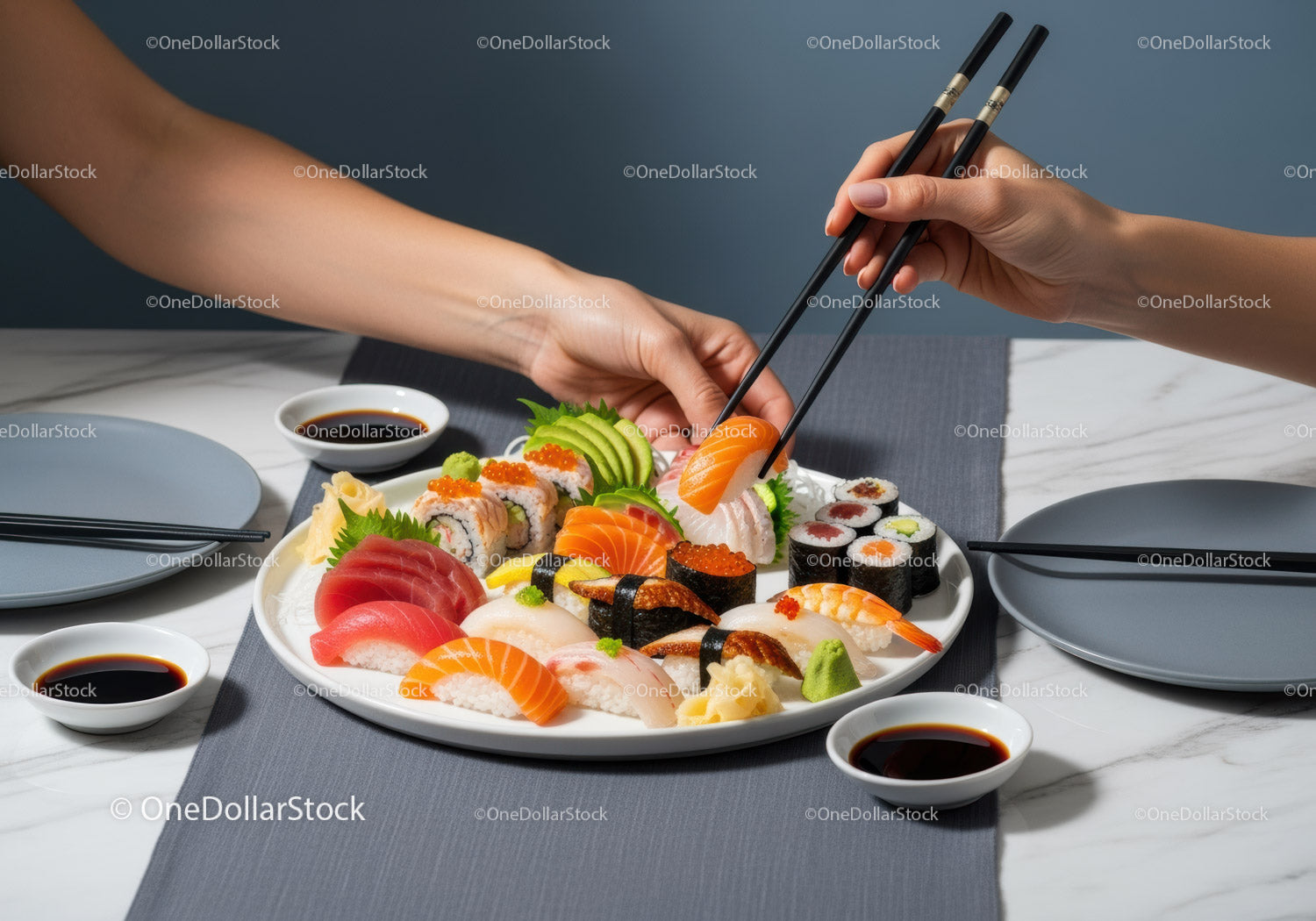 Assorted Sushi Platter with Nigiri and Sashimi Featuring Salmon and Tuna