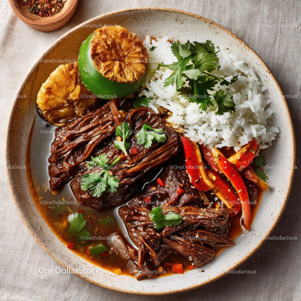 Savory Asian Dish with Rice and Fresh Vegetables