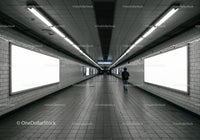 Minimalist Subway Tunnel with Tiled Walls and Modern Lighting