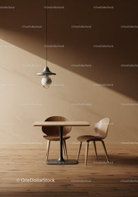 Minimalist Dining Room with Wooden Chairs and Pendant Light