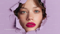 Beautiful Woman with Radiant Pink Lips and Artistic Background