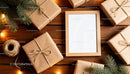 Rustic holiday gifts and pine branches with wooden frame JPG Mockup Image preview