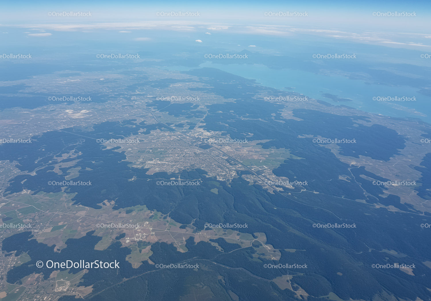 Aerial View of Mountain Forests and Blue Lake Scene