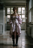 Fashion Model Wearing Oversized Metallic Pink Dress and Black Boots