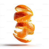 Juicy Orange Segments Falling in Midair Over White Background