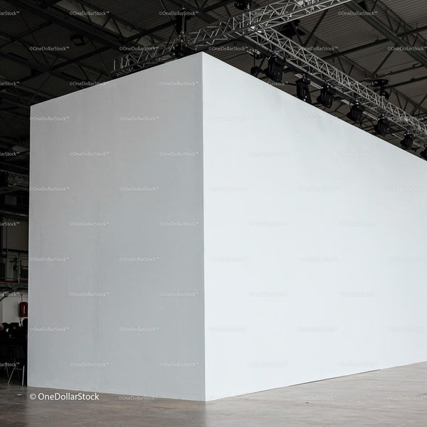 Modern white cubic structure inside industrial space JPG Mockup Image
