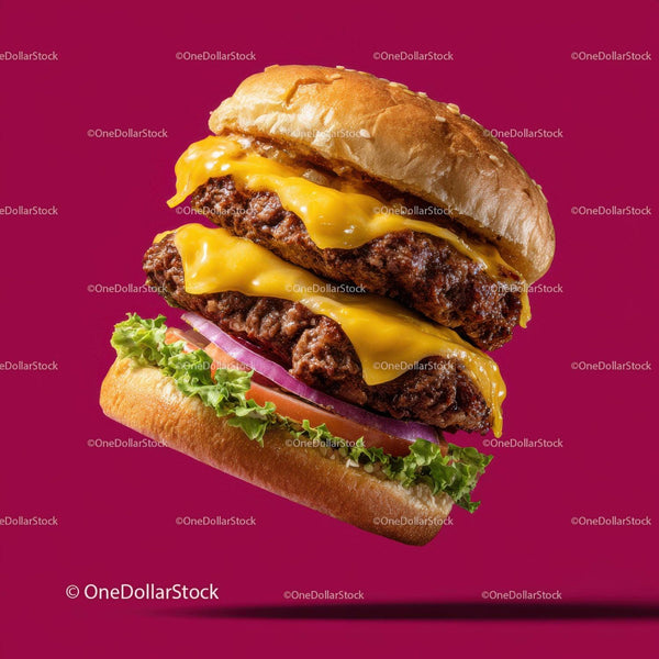 Juicy Cheeseburger with Cheddar Cheese and Fresh Vegetables