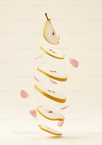 Floating Slices of Pear with Soft Pink Petals