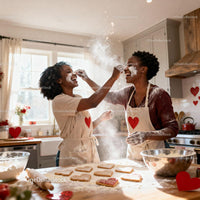 Couple Playfully Baking Heart Cookies on Valentine's Day