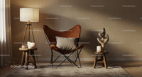 Cozy corner with leather chair and warm lighting