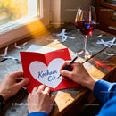 Writing a heartfelt Valentine's card near window light