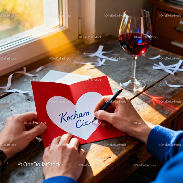 Writing a heartfelt Valentine's card near window light