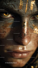 Close-up of An African Tribal Face with Gold Metallic Body Art