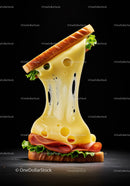 Melting Swiss cheese sandwich with ham and lettuce