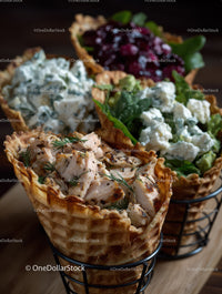 Gourmet Waffle Cups with Grilled Chicken and Blue Cheese Dressing