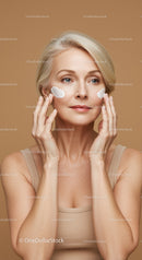Elegant Mature Woman Applying Skincare Cream for Healthy Skin