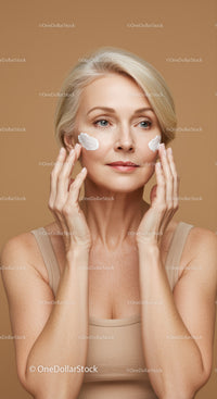 Elegant Mature Woman Applying Skincare Cream for Healthy Skin