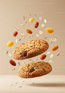 Oatmeal raisin cookies with floating dried fruits and oats