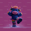 Colorful Furry Mascot with Rainbow Horns Wearing Boots and Smiling