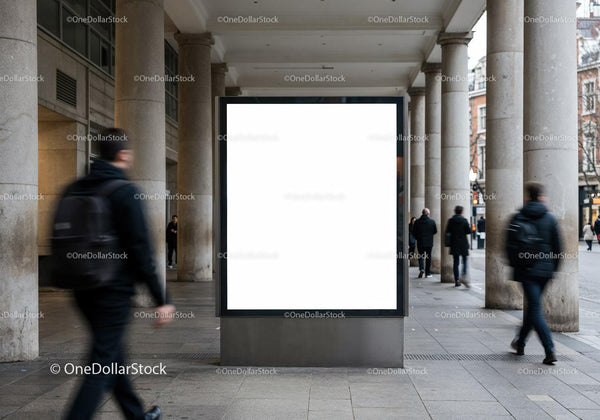 Blank urban billboard on busy pedestrian street JPG Mockup Image