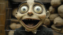 Creepy Horror Puppet Mask with Wide Eyes and Open Mouth