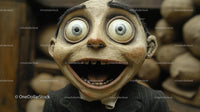 Creepy Horror Puppet Mask with Wide Eyes and Open Mouth