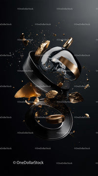 Breaking Glass Fragments with Gold Accents in Dynamic Motion
