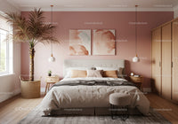 Elegant Modern Bedroom with Pink Wall and Cozy Decor