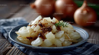 Potato and Caramelized Onion Salad in Rustic Serving Dish